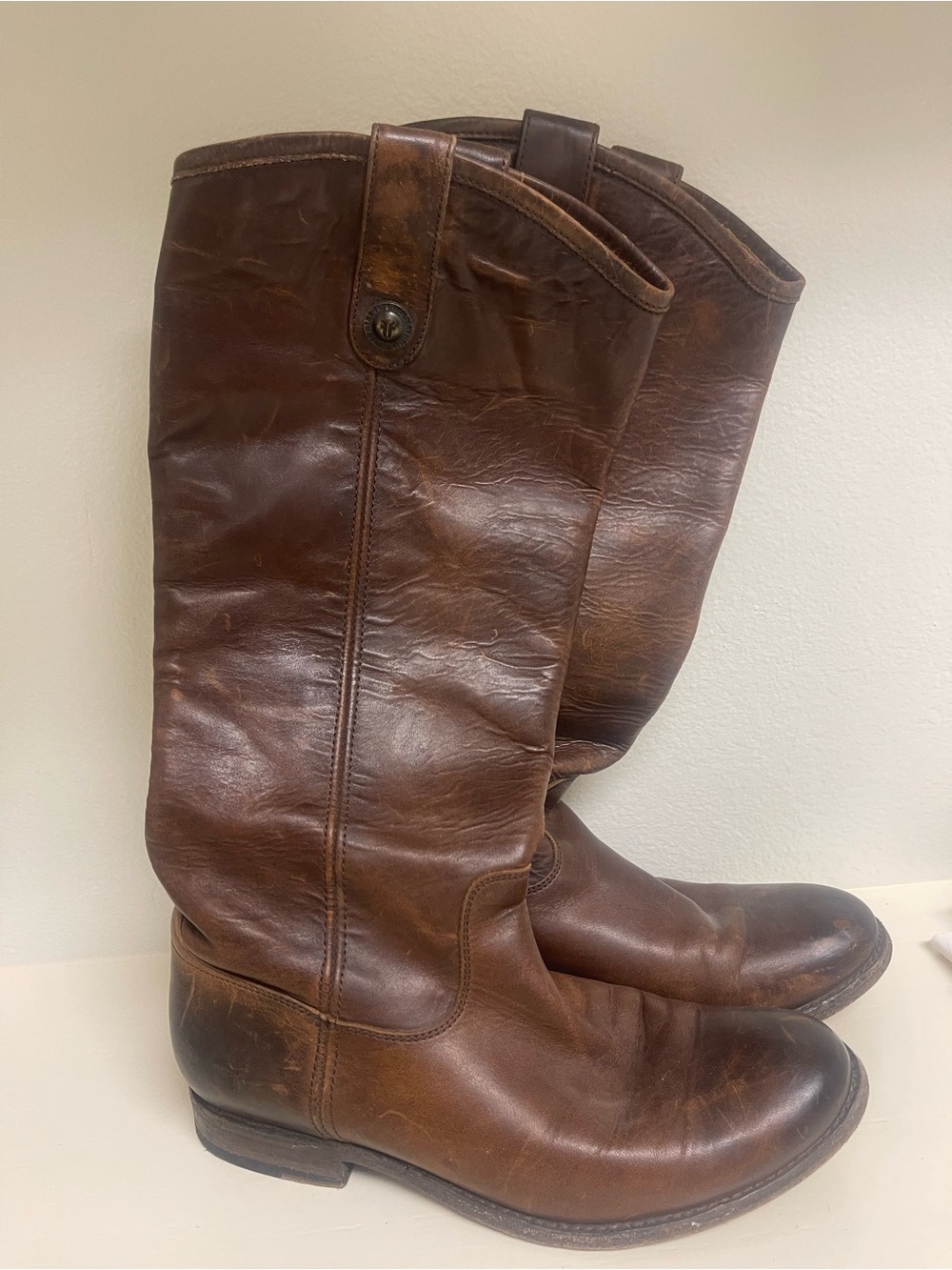 Frye Vintage Melissa Dark Brown Leather Mid-Calf Heeled Boots Size 7